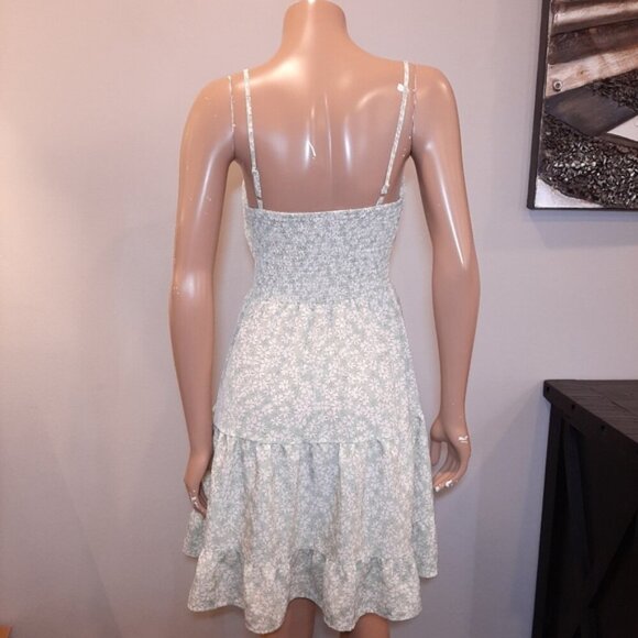 3/$20 SHEIN Floral Print Cami Dress Ruched Smocked Tiered Ruffle Babydoll Green - Picture 10 of 16
